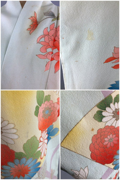Vintage Blue & Terra Cotta Floral Silk Kimono Robe-ThisBlueBird