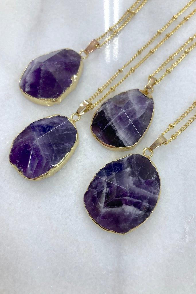 Chevron Amethyst Gold Necklace-ThisBlueBird