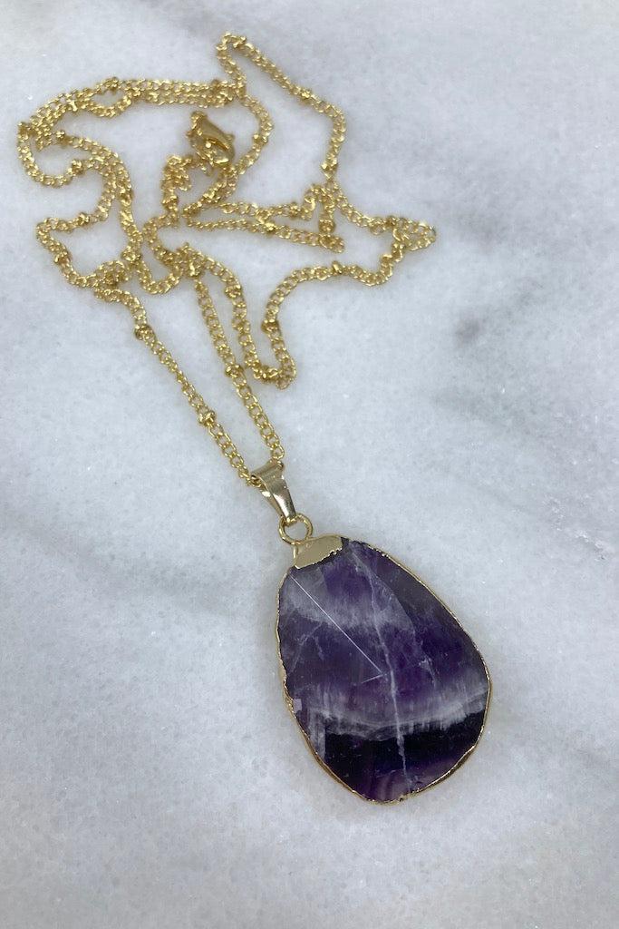 Chevron Amethyst Gold Necklace-ThisBlueBird