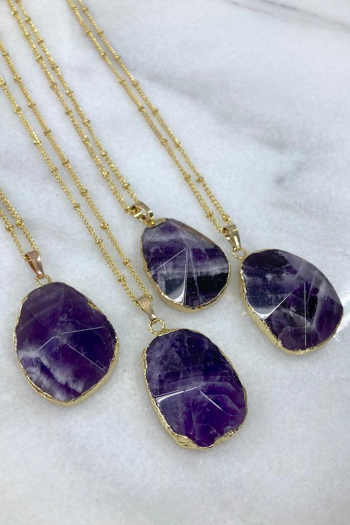 Chevron Amethyst Gold Necklace-ThisBlueBird