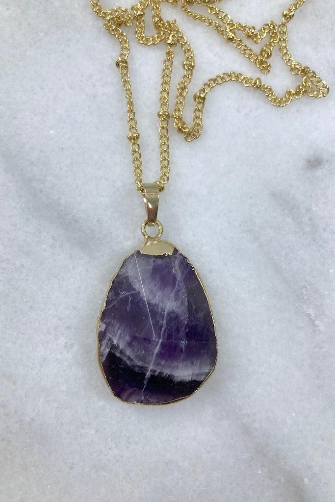 Chevron Amethyst Gold Necklace-ThisBlueBird