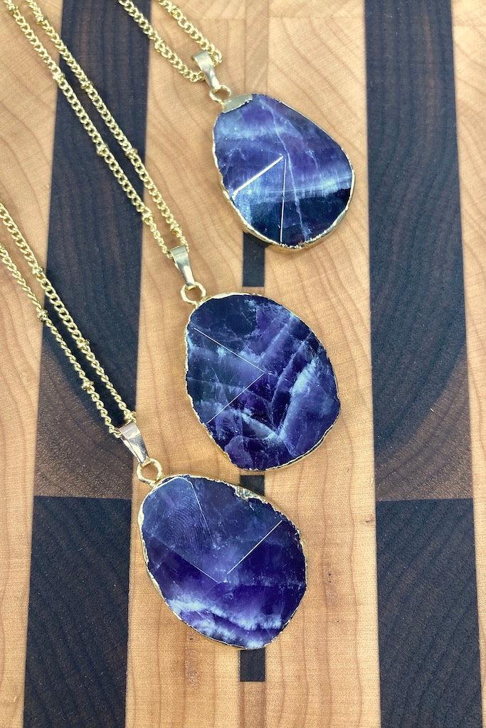 Chevron Amethyst Gold Necklace-ThisBlueBird