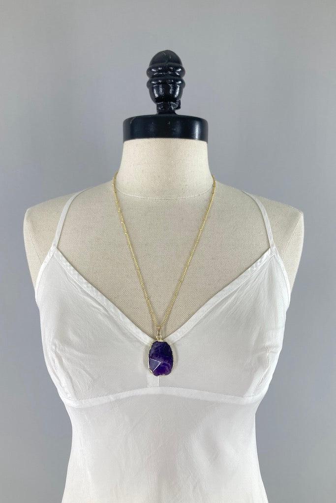 Chevron Amethyst Gold Necklace-ThisBlueBird