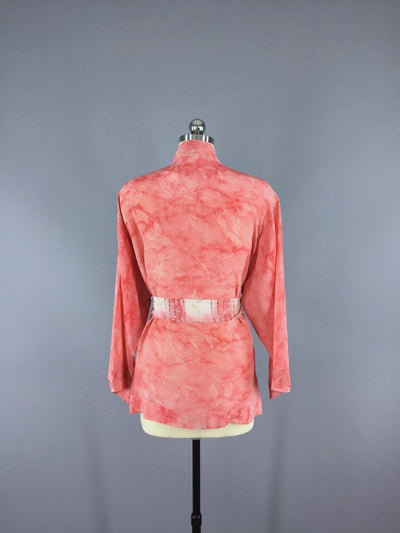 Coral Pink Floral Silk Kimono Cardigan Jacket made from a Vintage Indian Sari - ThisBlueBird
