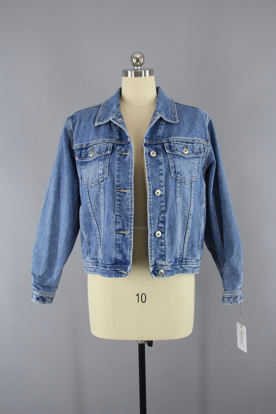 Denim Jean Jacket with Golden Dragon Embroidered Patch - ThisBlueBird