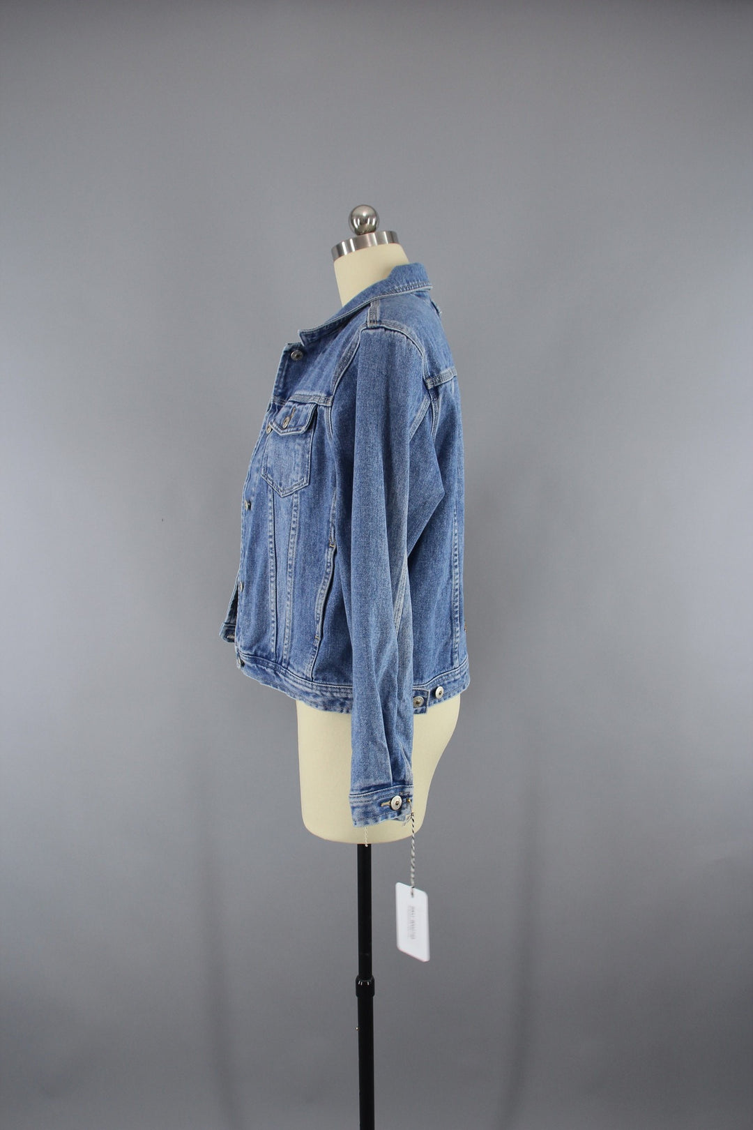 Denim Jean Jacket with Golden Dragon Embroidered Patch - ThisBlueBird