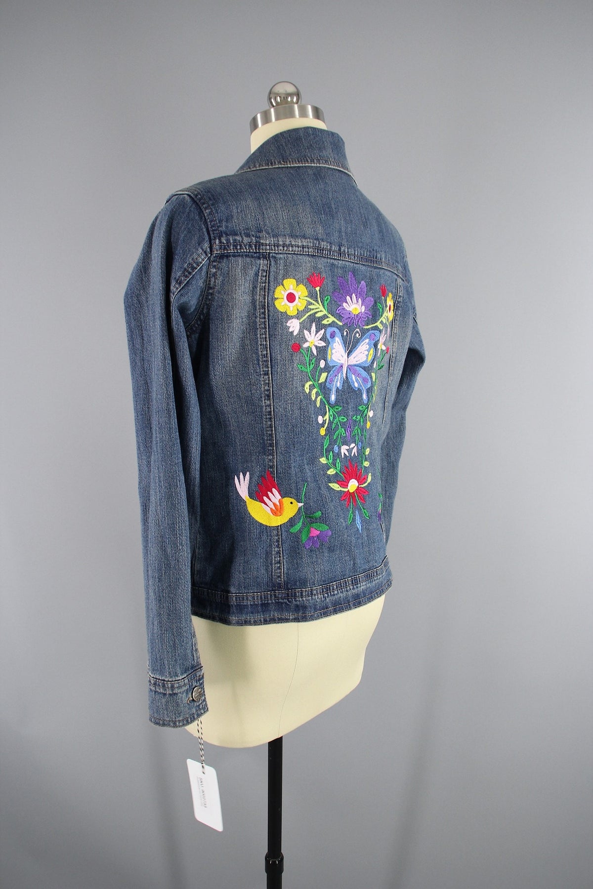 Embroidered Denim Jacket / Butterfly Birds Floral Folk Embroidery ...