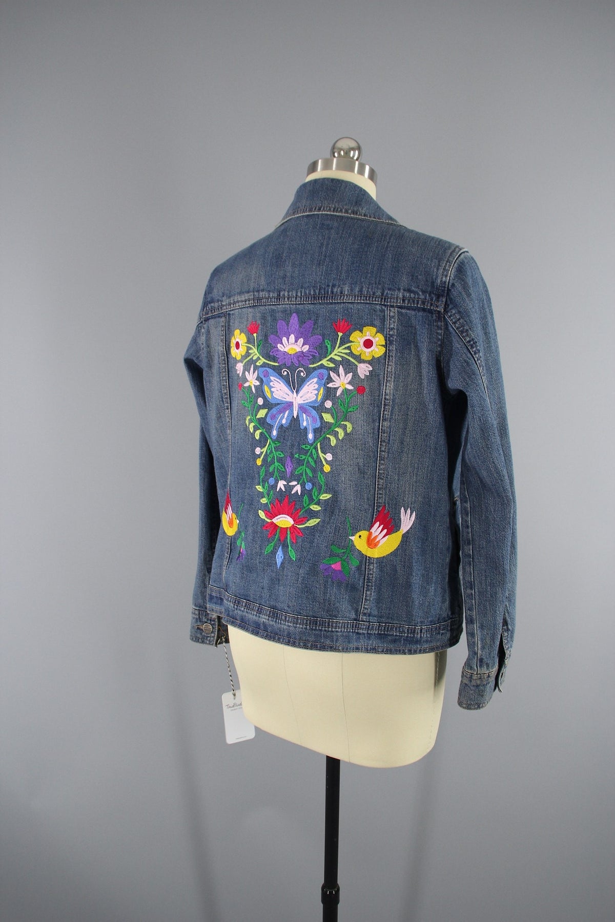 Embroidered Denim Jacket / Butterfly Birds Floral Folk Embroidery ...