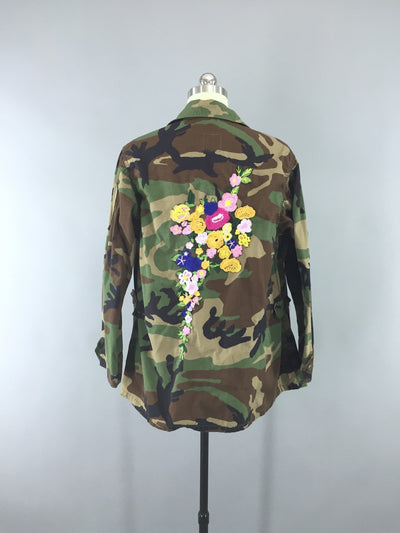 Embroidered US Army Camouflage Jacket / Military Style Coat with Floral Embroidery - ThisBlueBird