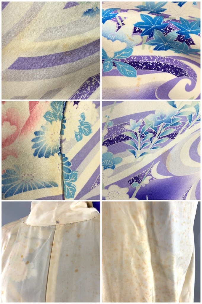 Vintage Purple &amp; Aqua Floral Print Kimono Robe-ThisBlueBird