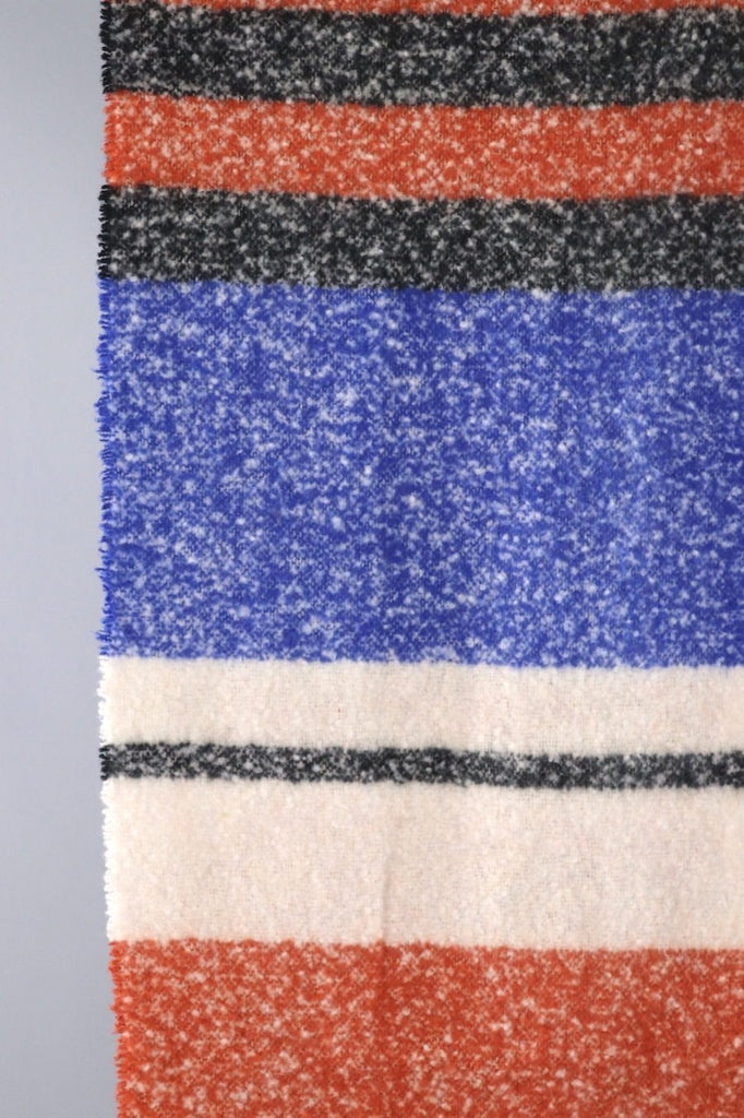 Fuzzy Fringed Shawl / Blue & Orange Stripes-ThisBlueBird - Modern Vintage