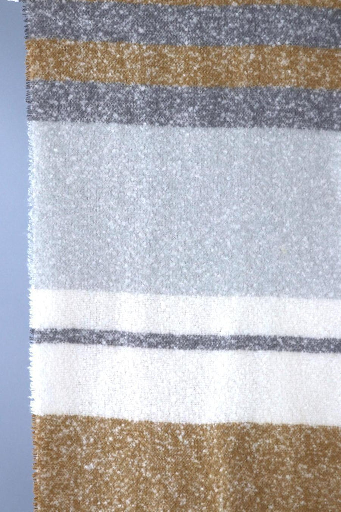Fuzzy Scarf Shawl / Camel Tan & Grey Stripes-ThisBlueBird - Modern Vintage