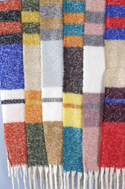 Fuzzy Scarf Shawl / Camel Tan & Grey Stripes-ThisBlueBird - Modern Vintage