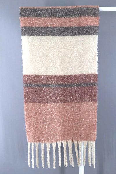 Fuzzy Scarf Wrap / Pink & Grey Stripes-ThisBlueBird - Modern Vintage