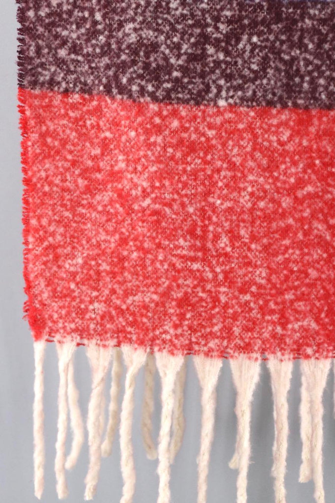 Fuzzy Shawl Scarf / Red Plum Stripes-ThisBlueBird - Modern Vintage