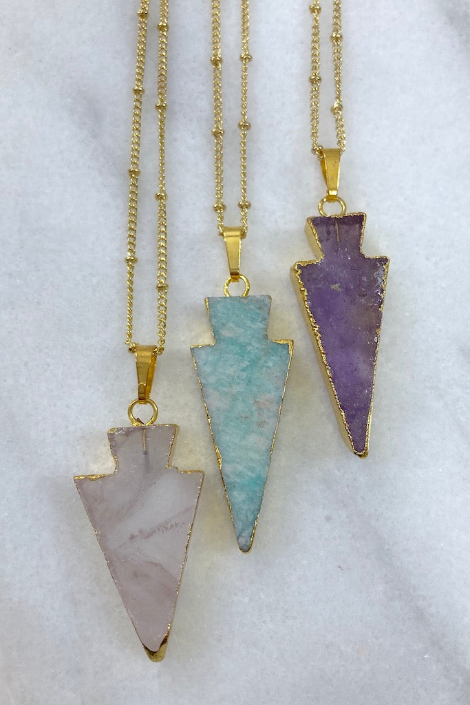 Gemstone Arrowhead Gold Necklace-ThisBlueBird