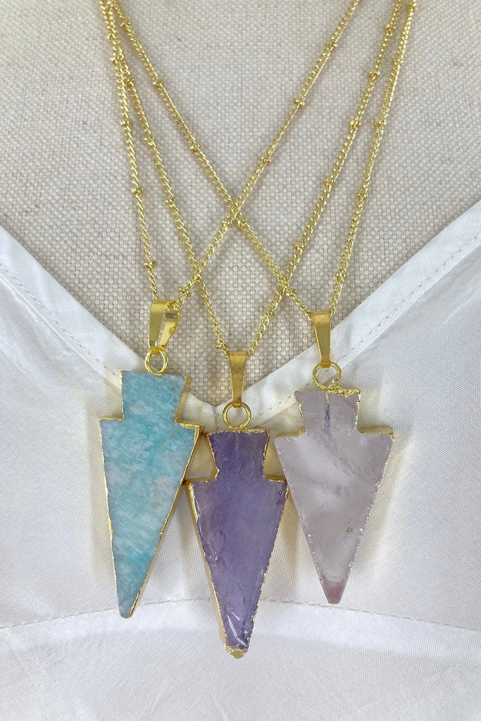 Gemstone Arrowhead Gold Necklace-ThisBlueBird