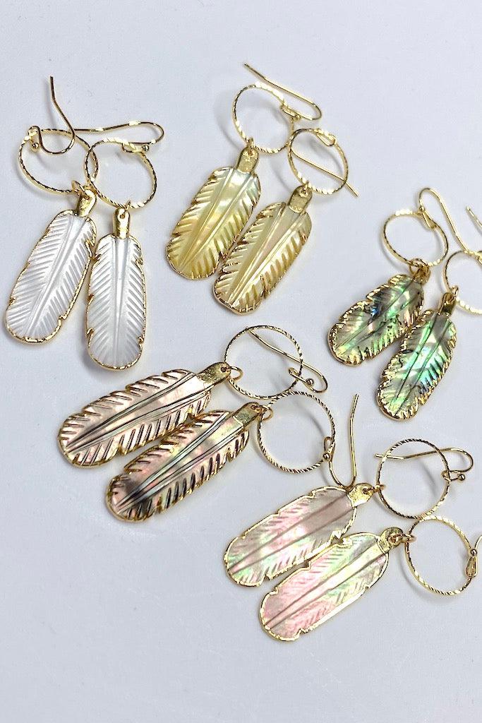 Gold Shell Feather Earrings-ThisBlueBird
