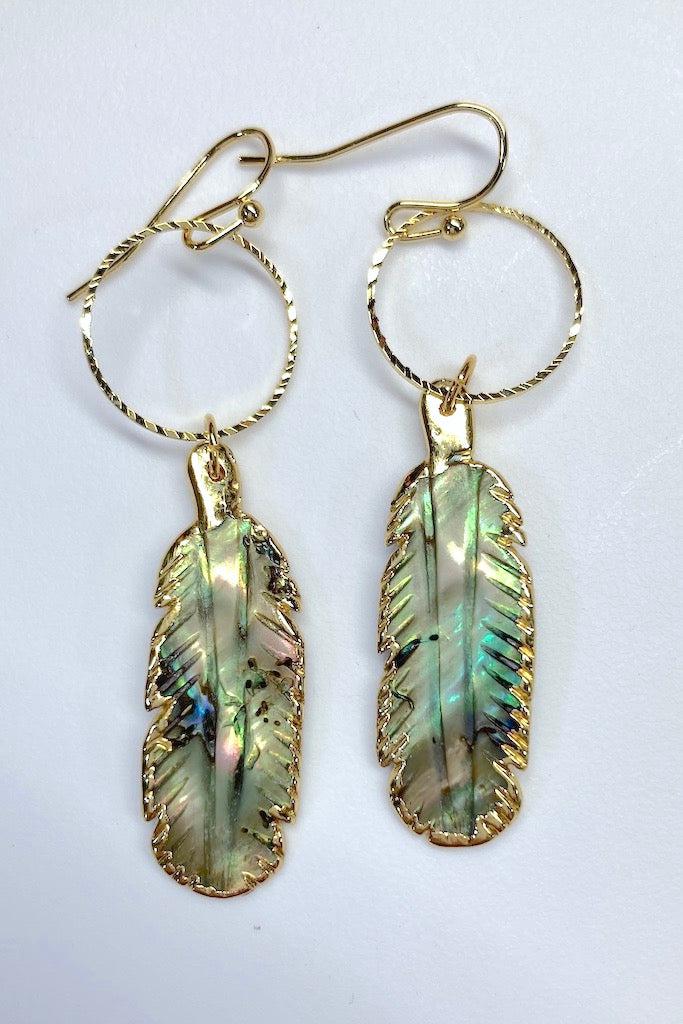 Gold Shell Feather Earrings-ThisBlueBird