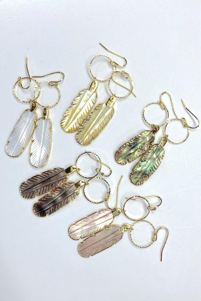 Gold Shell Feather Earrings-ThisBlueBird