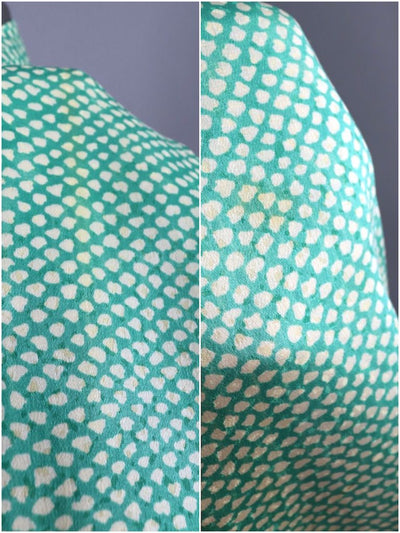 Vintage Silk Satin Green Dots Kimono-ThisBlueBird - Modern Vintage