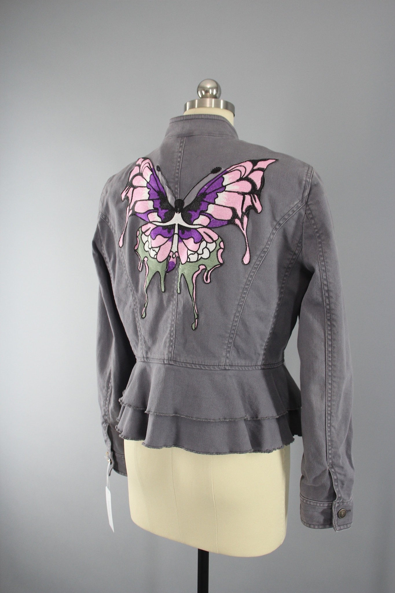 Grey Women's Jacket with BUTTERFLY Embroidery - ThisBlueBird