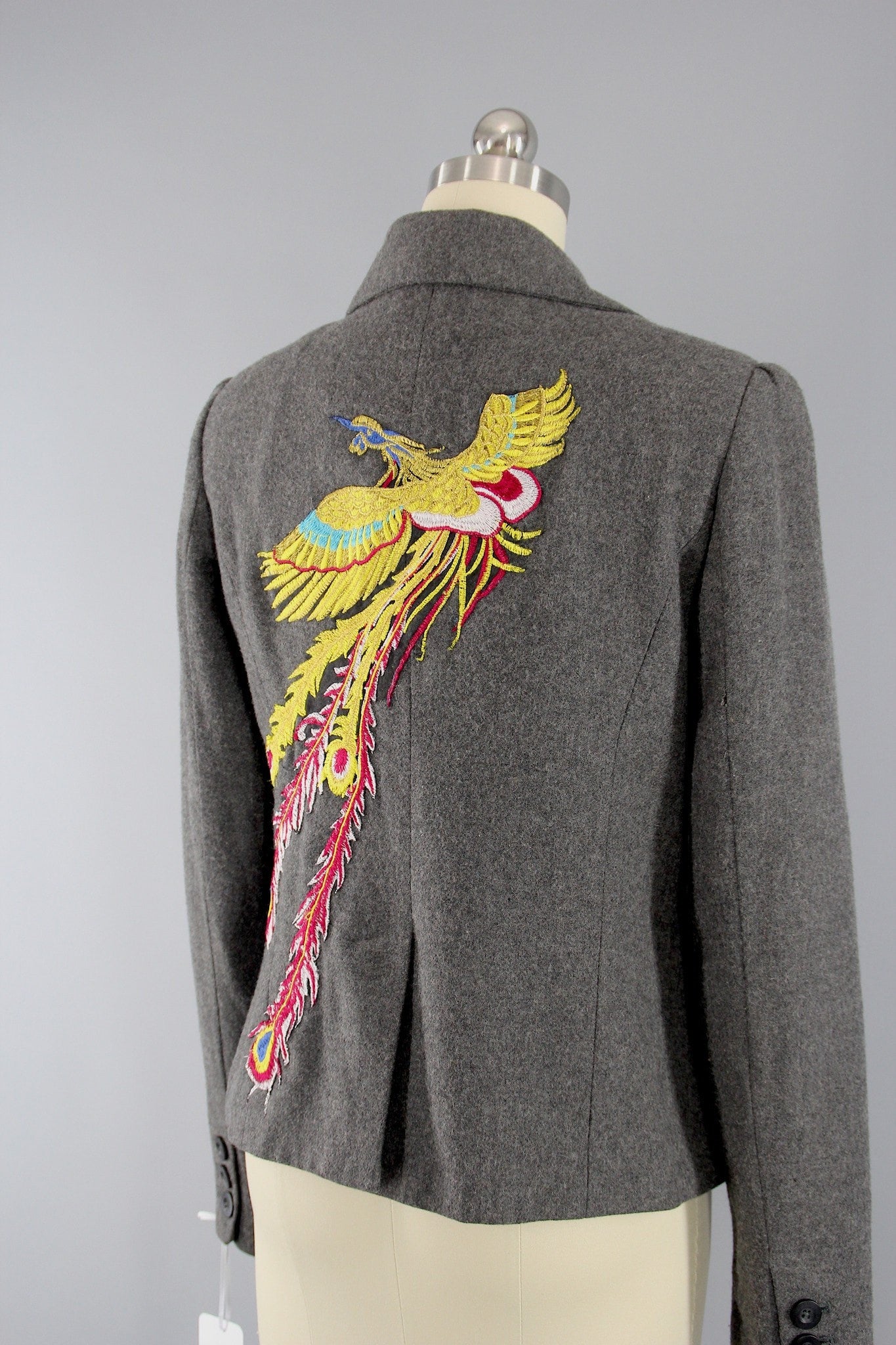 Grey Wool Women's Jacket with PHOENIX Embroidery - ThisBlueBird