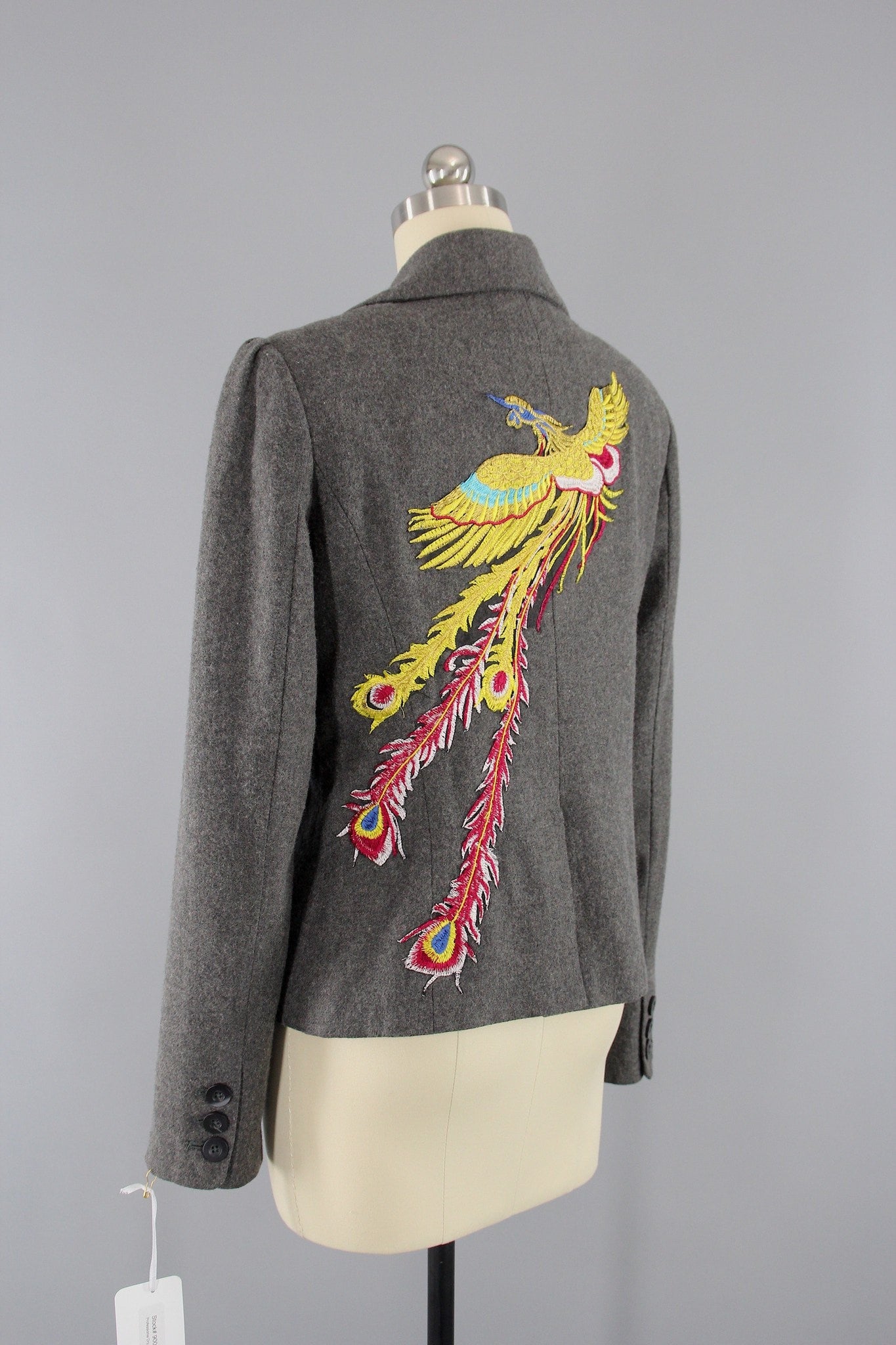 Grey Wool Women's Jacket with PHOENIX Embroidery - ThisBlueBird