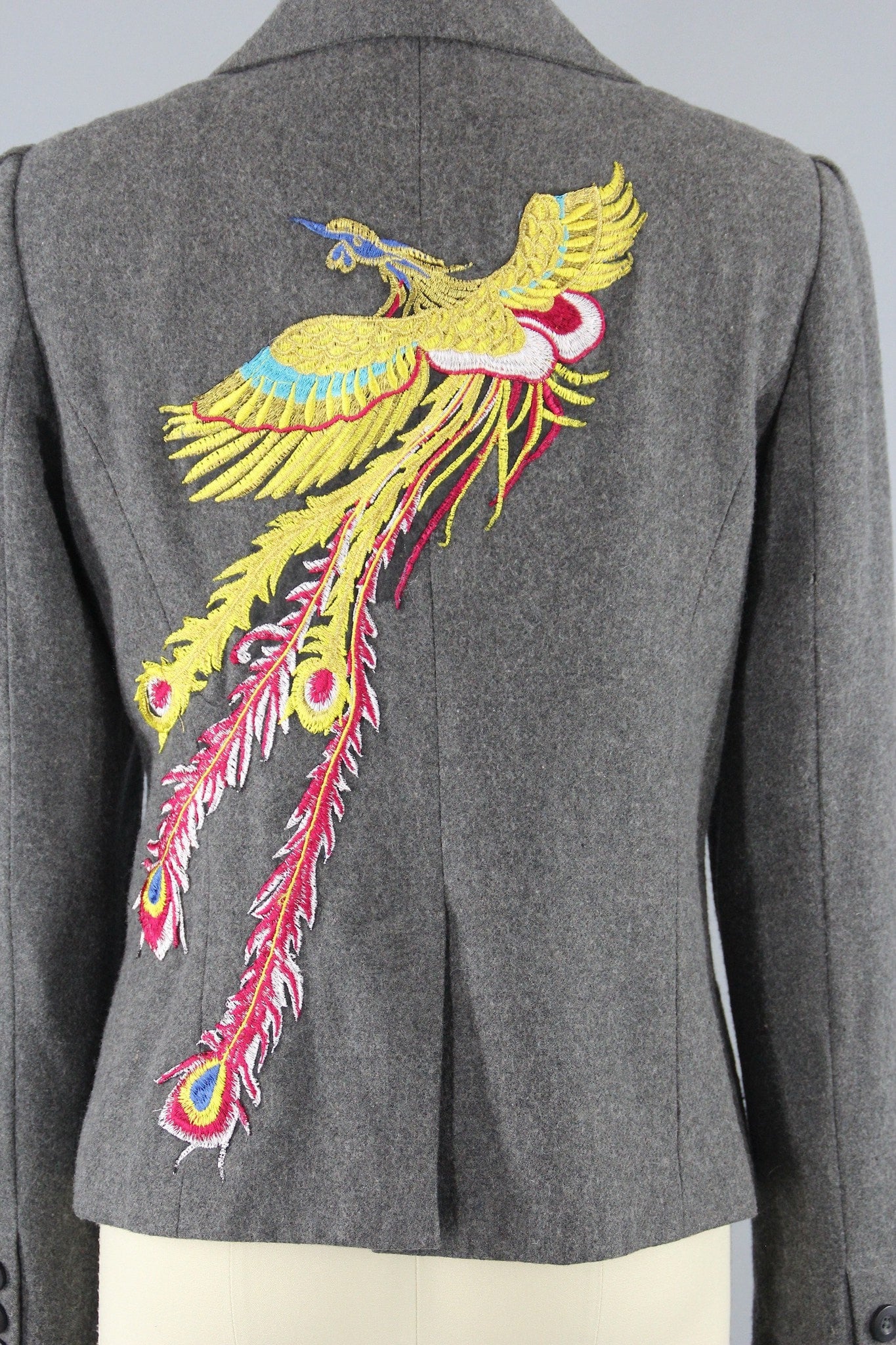Grey Wool Women's Jacket with PHOENIX Embroidery - ThisBlueBird