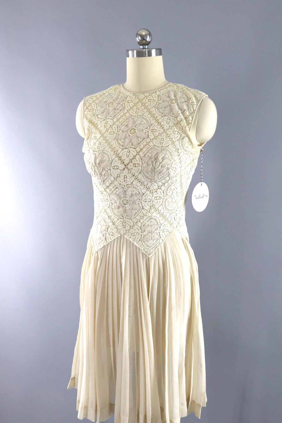 Vintage Ivory Lace Day Dress-ThisBlueBird