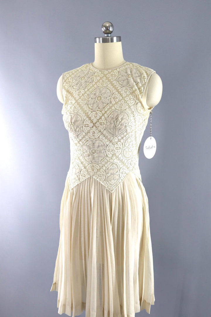 Vintage Ivory Lace Day Dress-ThisBlueBird