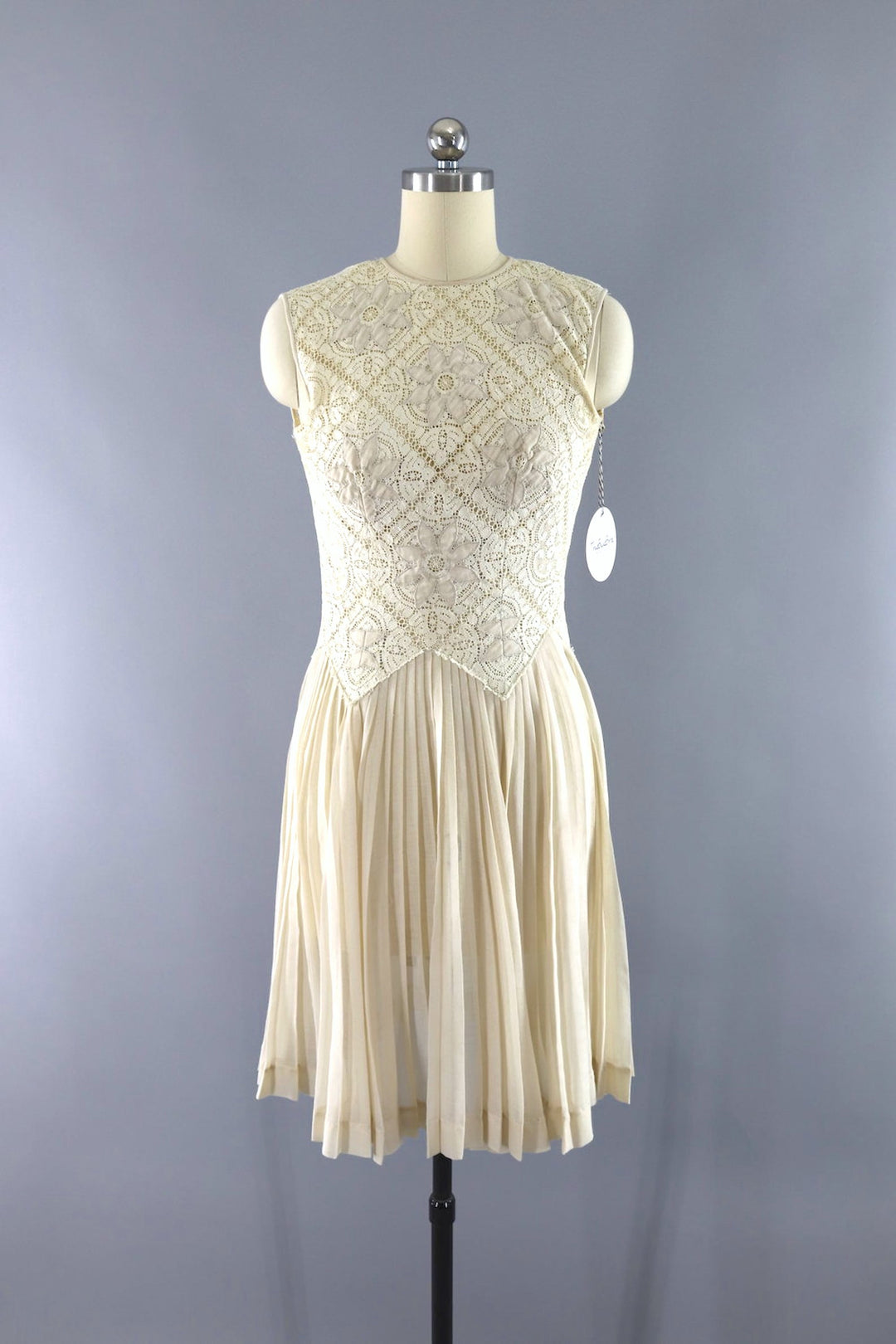 Vintage Ivory Lace Day Dress-ThisBlueBird