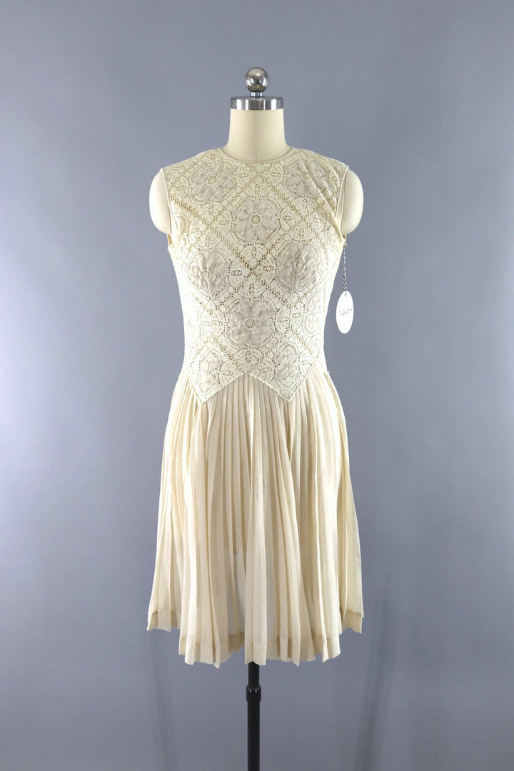 Vintage Ivory Lace Day Dress-ThisBlueBird