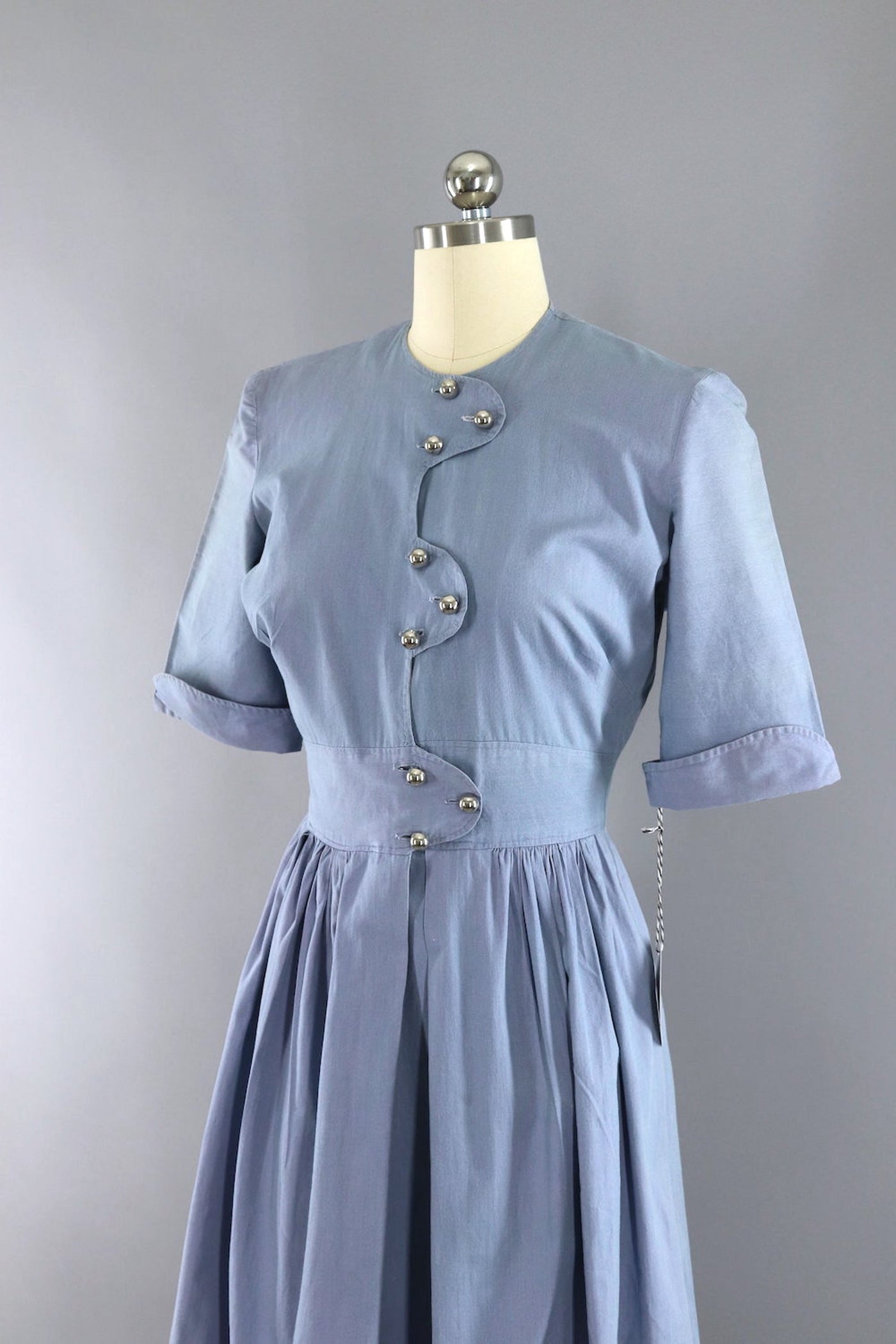 Vintage 1950s Virginia Spears Blue Cotton Day Dress-ThisBlueBird