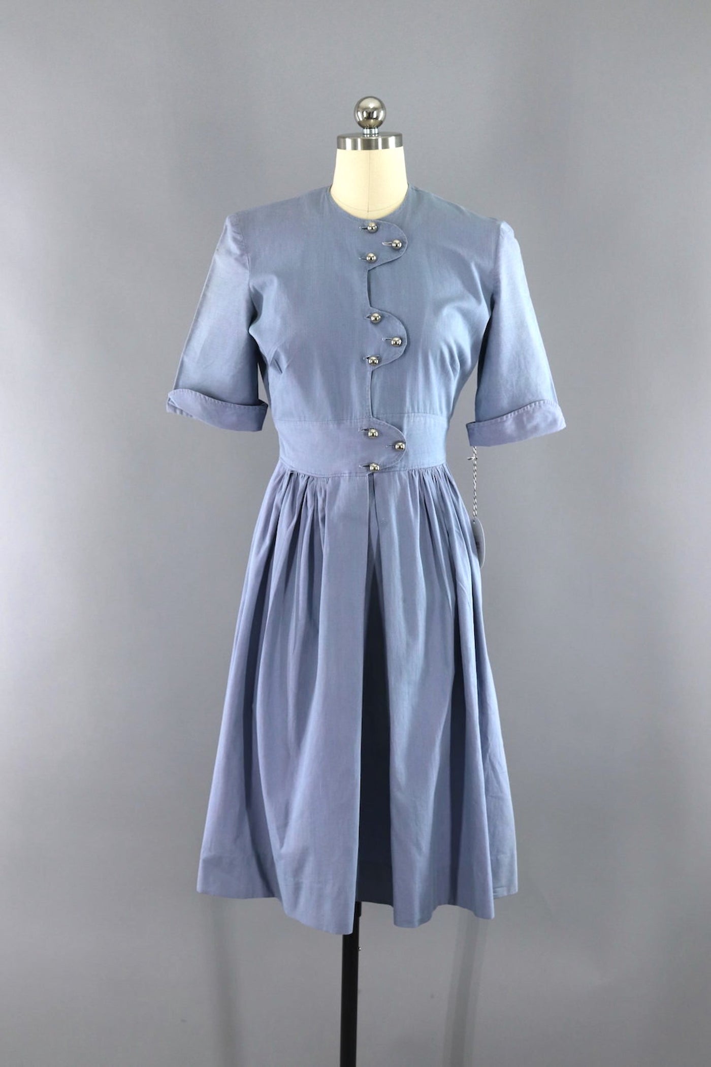 Vintage 1950s Virginia Spears Blue Cotton Day Dress-ThisBlueBird