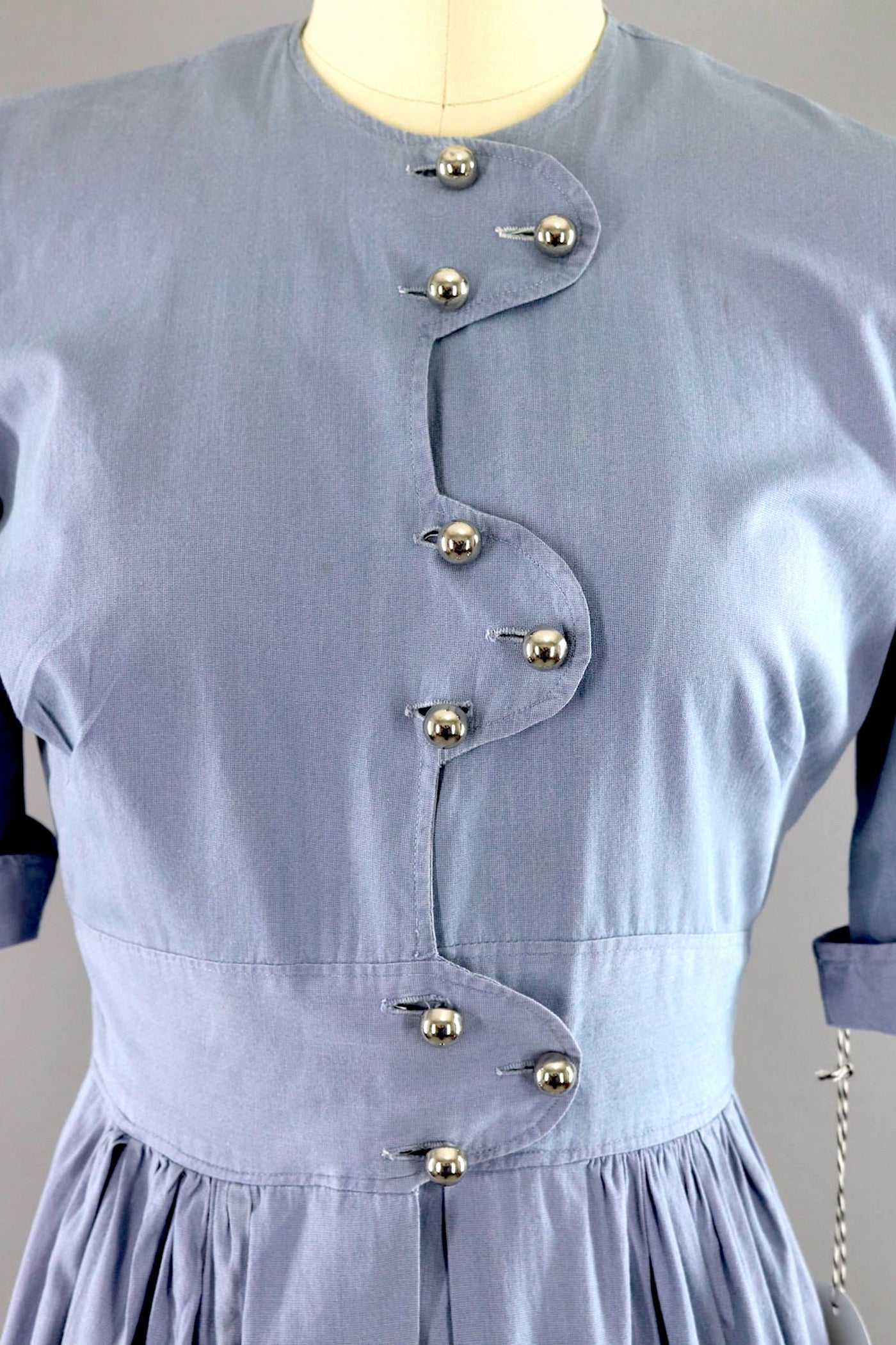 Vintage 1950s Virginia Spears Blue Cotton Day Dress-ThisBlueBird