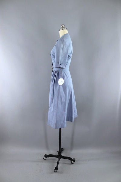 Vintage 1950s Virginia Spears Blue Cotton Day Dress-ThisBlueBird