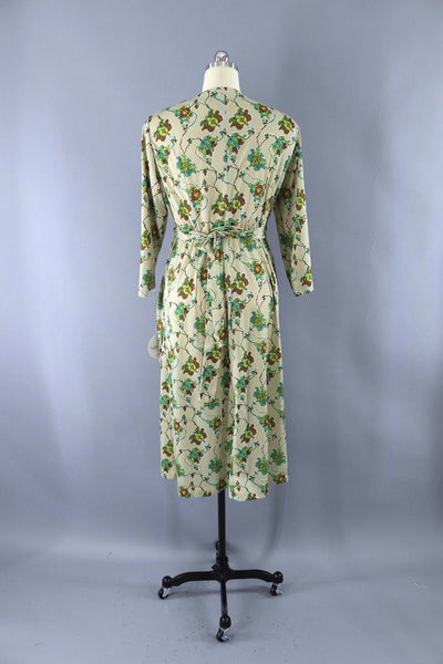 Vintage 1970s Wrap Dress / Tan Cactus Print-ThisBlueBird