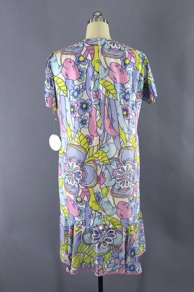 Vintage 1960s Pastel Floral Drop Waist Dress-ThisBlueBird