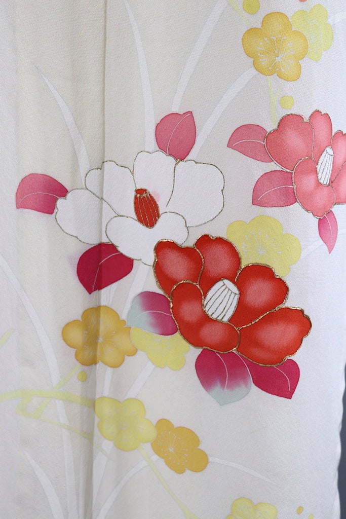 Vintage Ivory Pink Floral Silk Kimono Robe-ThisBlueBird - Modern Vintage