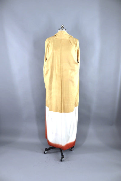 Vintage Silk Kimono Robe / Orange Ivory Dots-ThisBlueBird