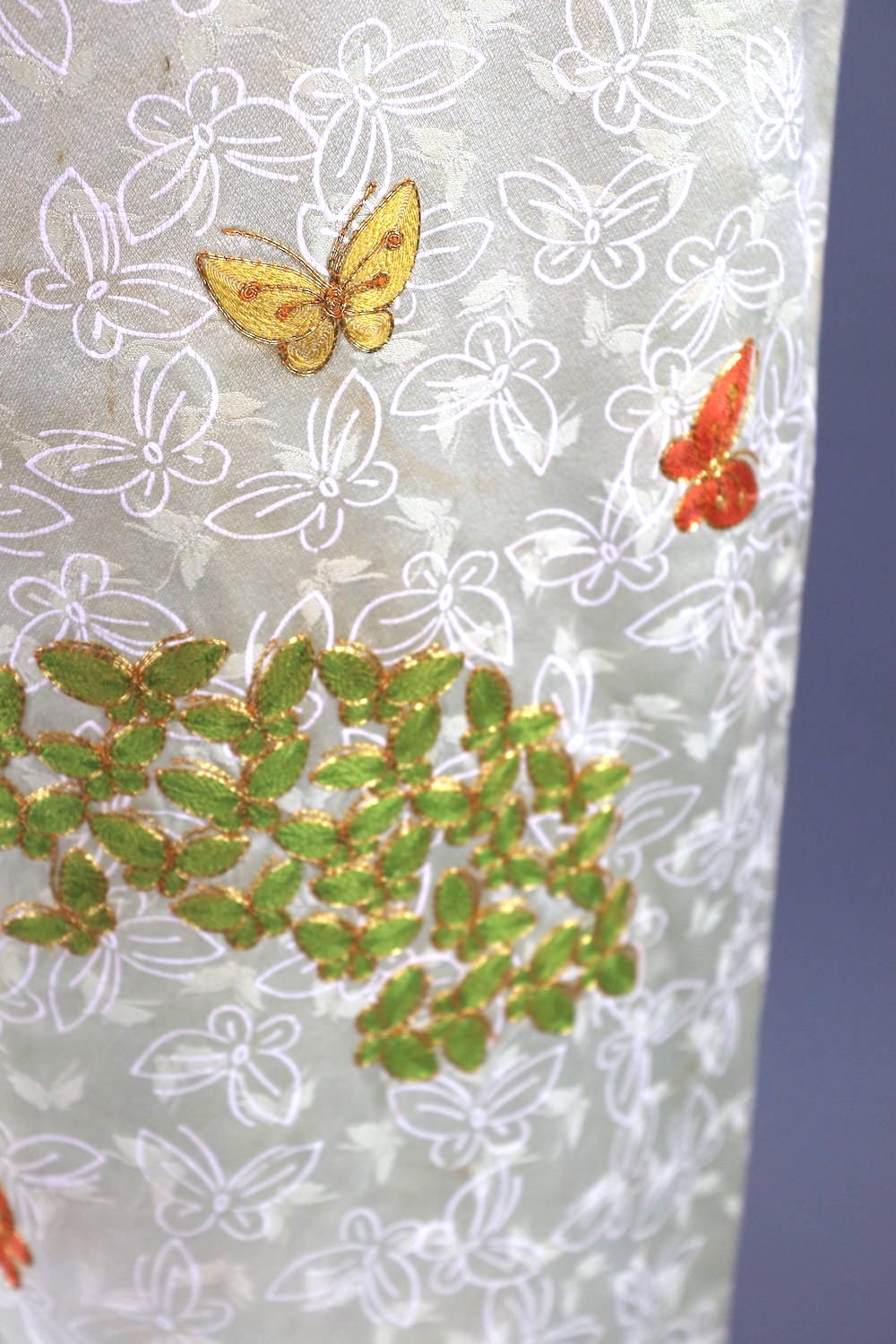 Vintage Silk Kimono Robe / Pale Green Butterflies-ThisBlueBird