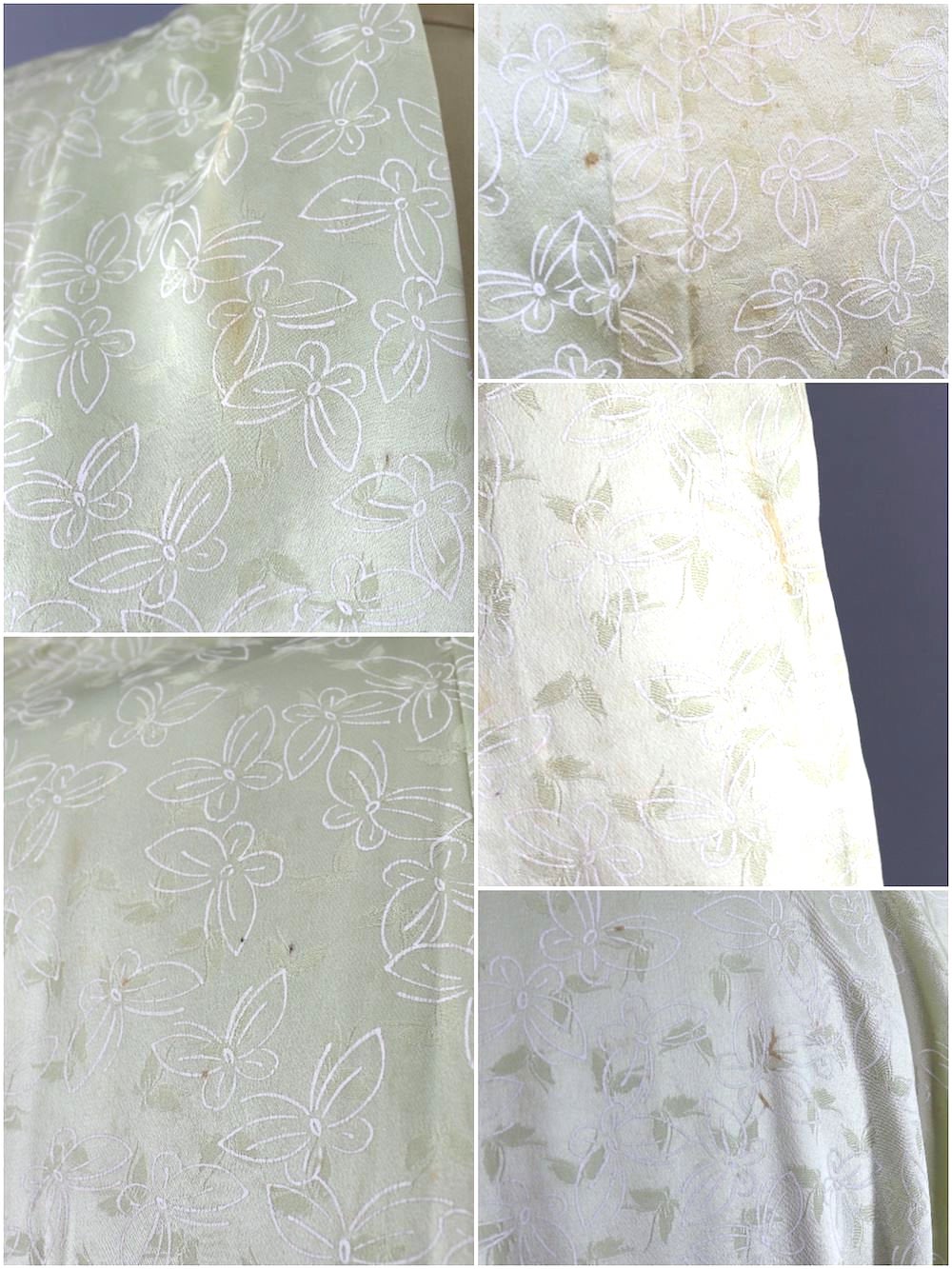 Vintage Silk Kimono Robe / Pale Green Butterflies-ThisBlueBird