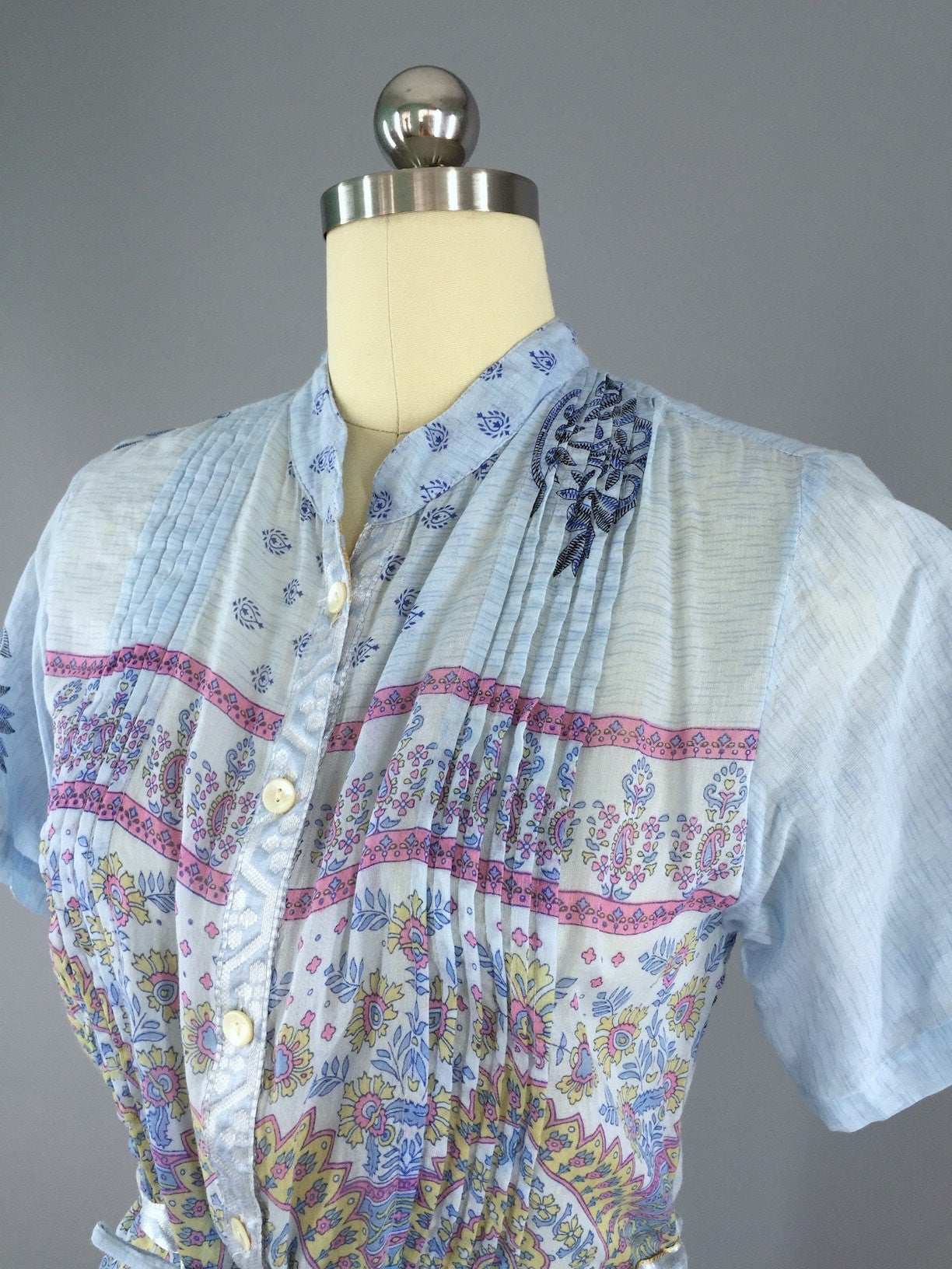 Indian Cotton Sari Dess / Vintage Indian Sari / Blue Floral Print - ThisBlueBird