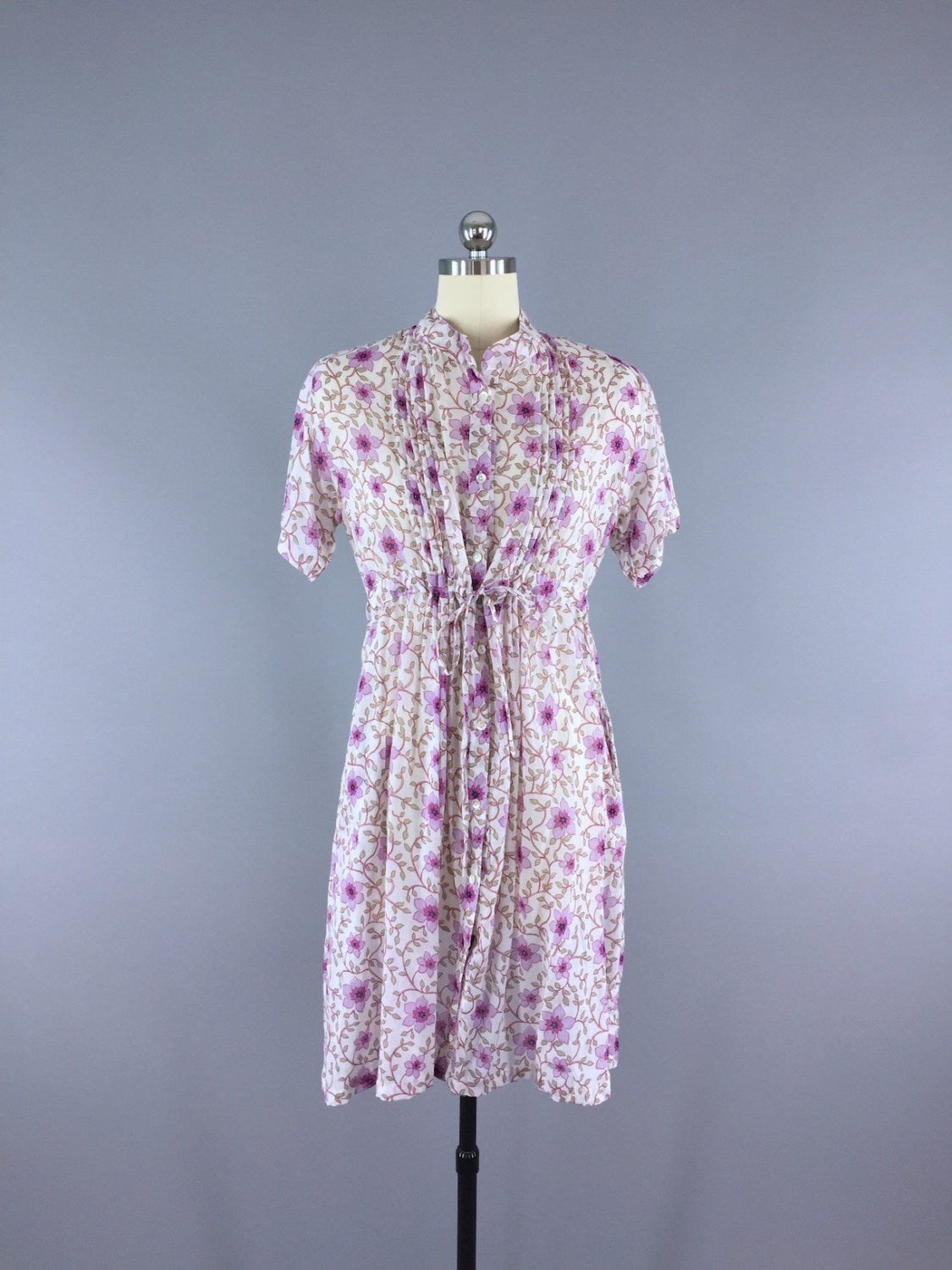 Indian Cotton Sari Dess / Vintage Indian Sari / Purple Floral Print - ThisBlueBird
