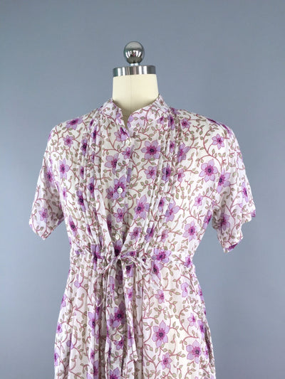 Indian Cotton Sari Dess / Vintage Indian Sari / Purple Floral Print - ThisBlueBird