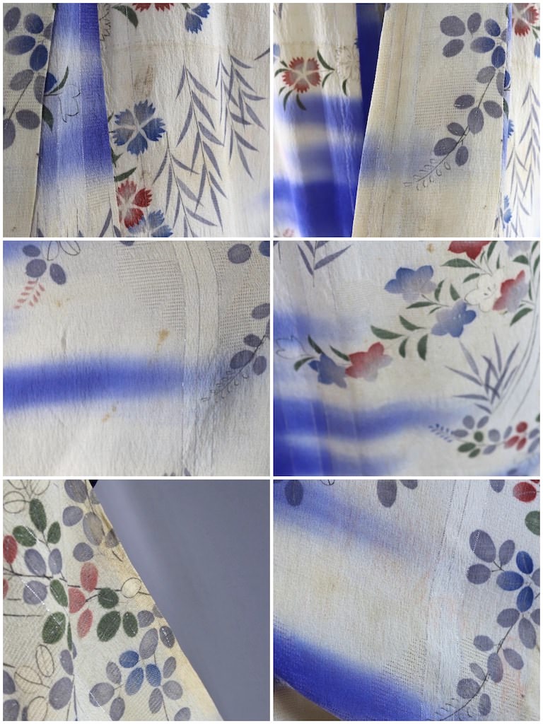 Vintage Blue Floral Silk Crepe Kimono Robe ThisBlueBird