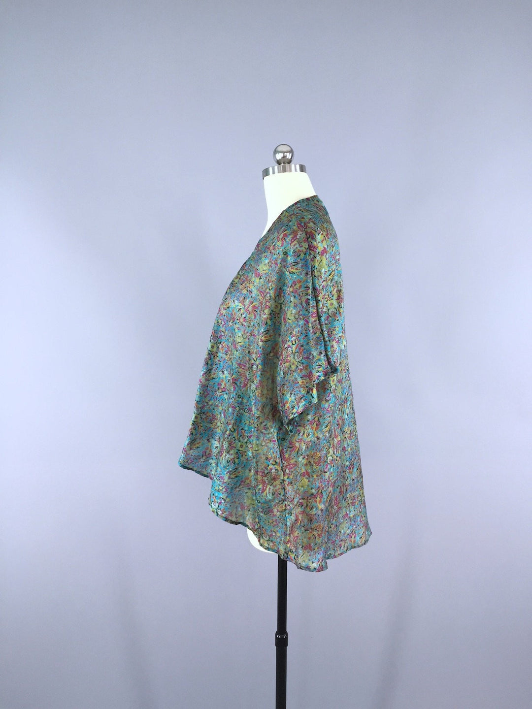 Kimono Cardigan / Vintage Sari / Aqua Floral - ThisBlueBird