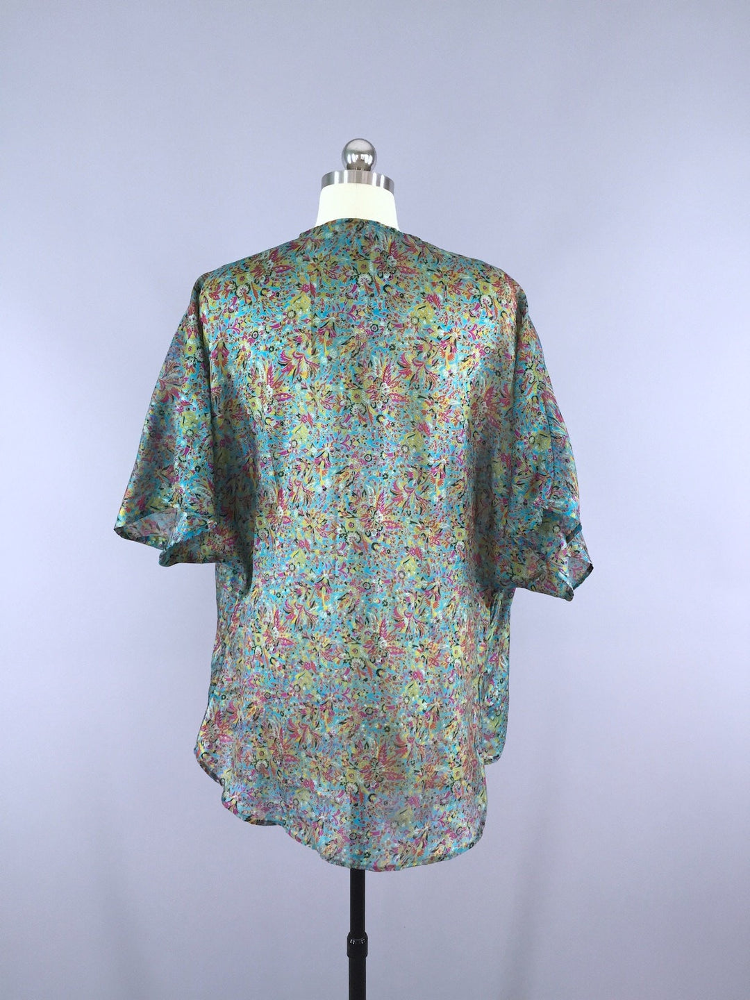 Kimono Cardigan / Vintage Sari / Aqua Floral - ThisBlueBird