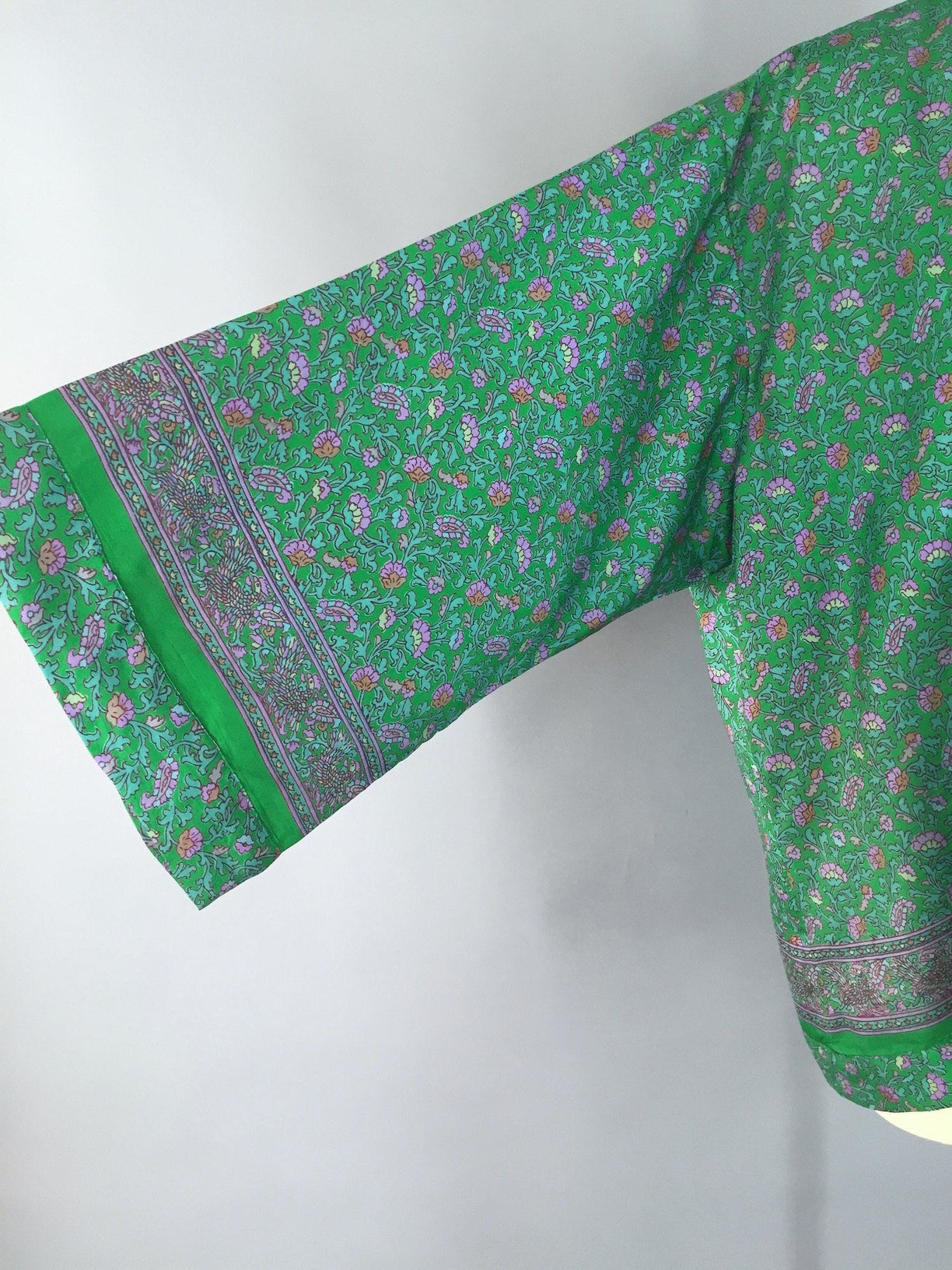 Kimono Jacket / Vintage Indian Sari / Green Floral Print - ThisBlueBird